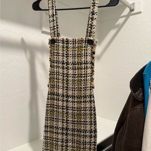 Zara Plaid Pinafore Dress - Black, White, Yellow